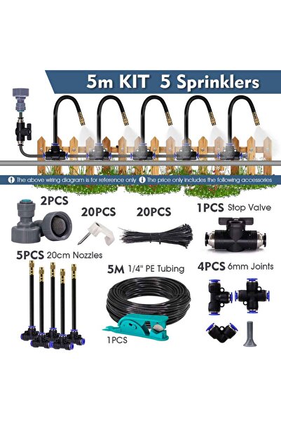 Choice5 5m Kit 30-5m 1/4" 4/6mm Misting Cooling System 360° Free-bend Adjusta...