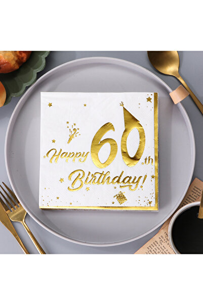 Choice 60 20 Pcs Happy Birthday Napkins White and Gold Tableware Party Napkin...