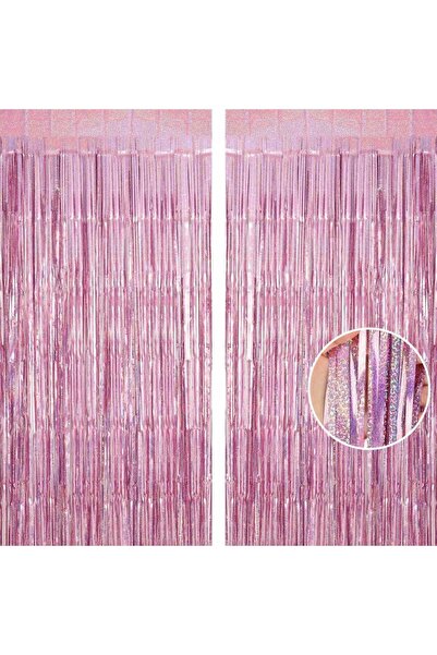 Choice6 ستارتان ورديتان لخلفية الحفلات، ستارة من رقائق معدنية لامعة، ستارة بش...