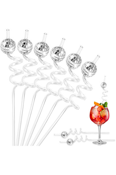 Choice 12 قطعة من ماصات الشرب على شكل كرة ديسكو، زينة لحفلات الديسكو في السبع...