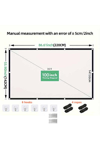 Choice1 100 inch 120 inch Projector Screen 16:9 Foldable Anti-Crease Portable...