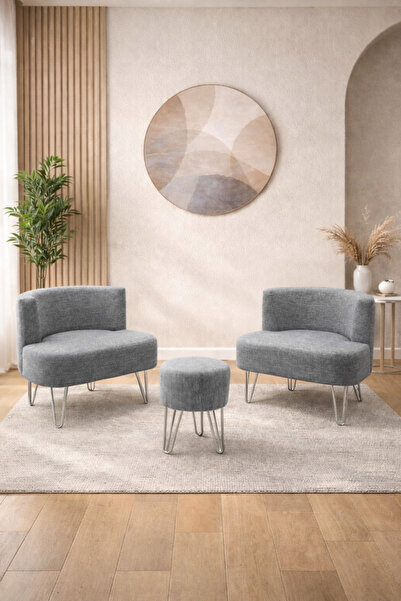 AY CONCEPT PURE 2'li Çay Seti Berjer Ve Puf Takımı Kuaför Güzellik Merkezi Be...