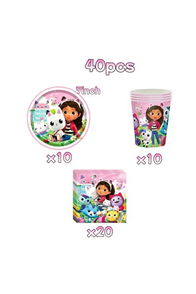 Choice13 40pcs set Gabby Dollhouse Birthday Party Decorati Tableware Tableclo...