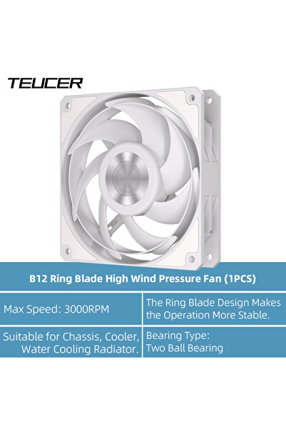 Choice مروحة تبريد كمبيوتر TEUCER B12 بيضاء اللون، بدون إضاءة RGB كما هو موضح...