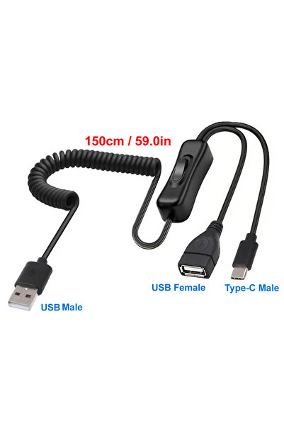 Choice5 كابل USB من النوع C قابل للتمديد بطول 150 سم، مزود بمفتاح تشغيل/إيقاف...