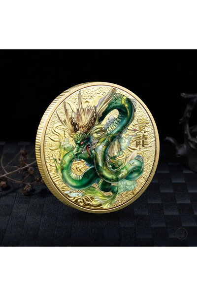 Choice army green Chinese Mythical Beasts Coins Collectibles Dragon Coin Tige...