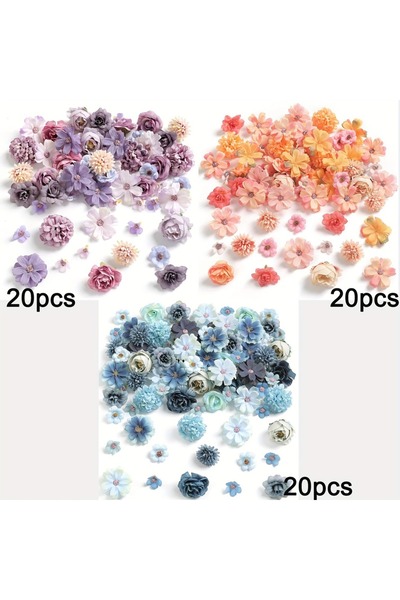 Choice5 مجموعة متنوعة من 5 قطع (60 قطعة) من الزهور الاصطناعية، رؤوس ورود حرير...