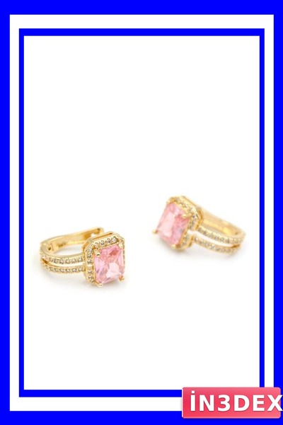 İN3DEX Pink Colored Stone Detailed Women's Earrings