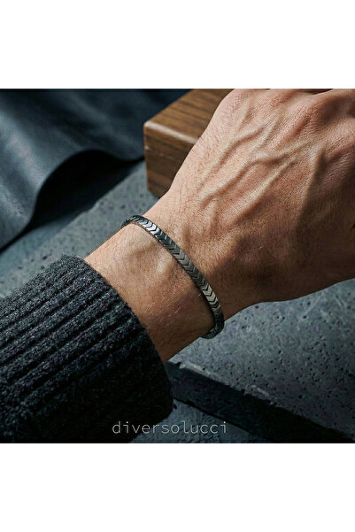 Diverso Lucci Doğal Taş Bileklik 925 Ayar Gümüş Sergente (Hematit)