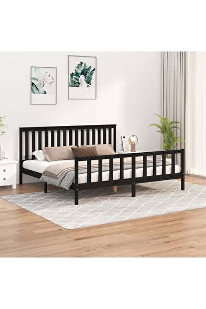 Concept Cadru de pat cu tăblie 200x200 cm, negru, lemn masiv de pin