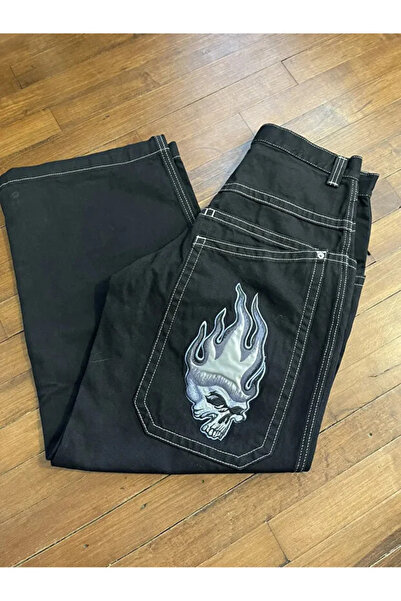 Violon Y2k Vintage Φαρδύ Παντελόνι Oversize Skull Flame