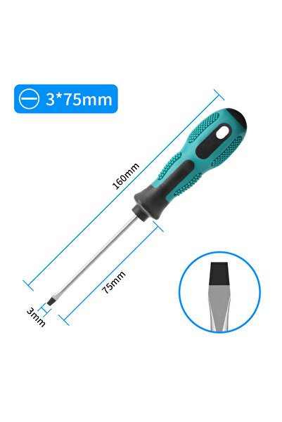 Choice7 مفك براغي متعدد الوظائف برأس مسطح متقاطع، SL 3X75mm، قطعة واحدة، مفك ...