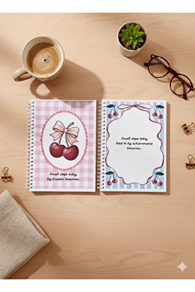 ADA OFİS KIRTASİYE A5 Spiral Cardboard Cover Set of 2 Checkered School Notebo...