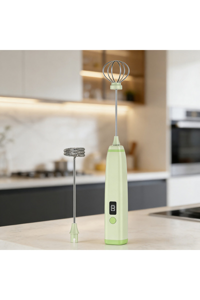 Choice Light Green Cordless Handheld Milk Frother for Camping Coffee Frother ...