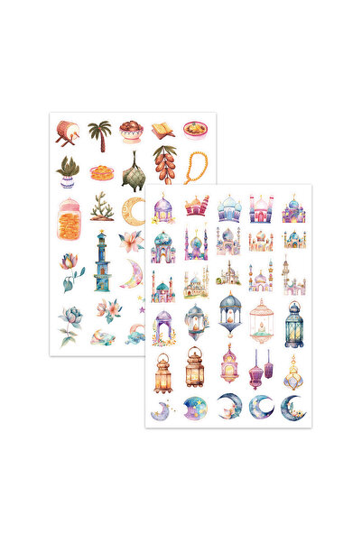Choice ٦٠ قطعة - ورقتان من ملصقات رمضان مبارك، بتصميم هلال وفانوس، ملصق ديكور...