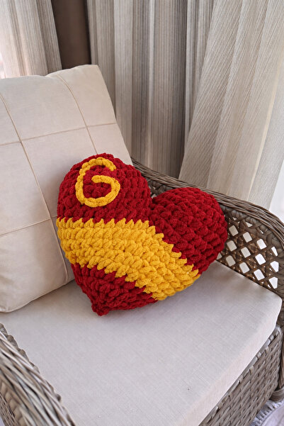 Alize Puffy El Örgüsü Puffy Kalp Yastık - Sarı Lacivert