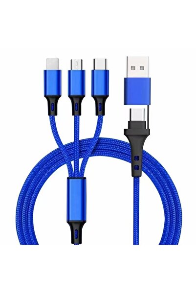 choice2 كابل شحن سريع USB PD أزرق بطول 1.2 متر، 5 في 1، متوافق مع أجهزة iPhon...