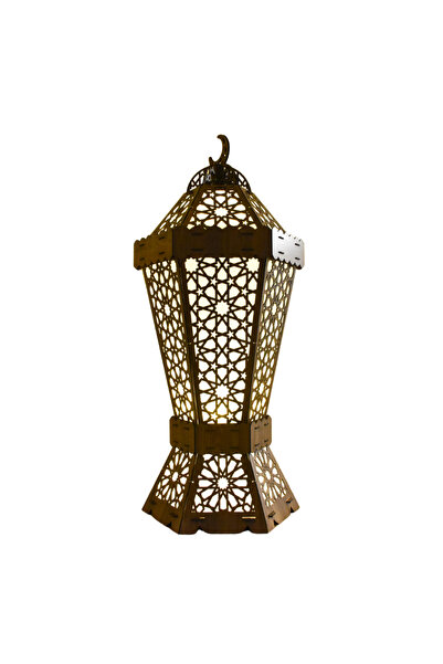 NAWADER فانوس رمضان الخشبي الكهربائي – تصميم تراثي فاخر NS005, BROWN