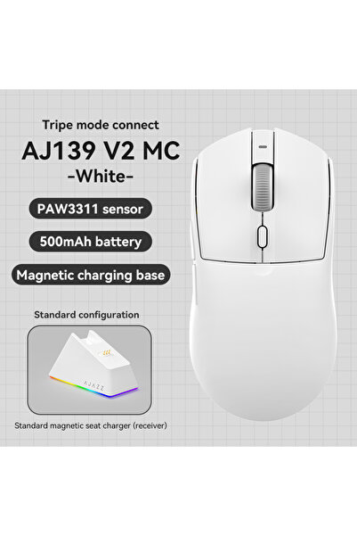 Choice1 فأرة ألعاب Ajazz AJ139 V2 MC بيضاء، لاسلكية/ بأسلاك ، بمستشعر PAW3395...