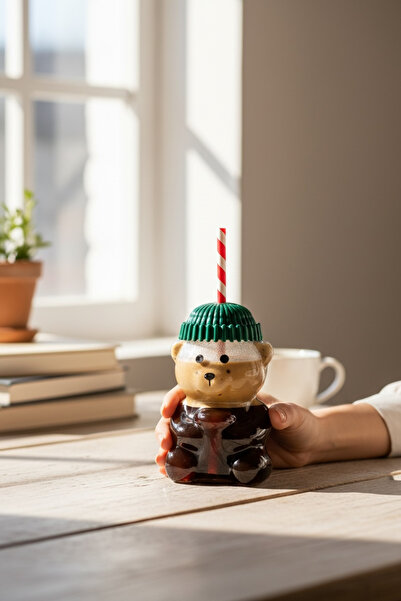 zezedesing Cute Bear Design Cold Drink Cup with Straw (Glass Body, Healthy an...