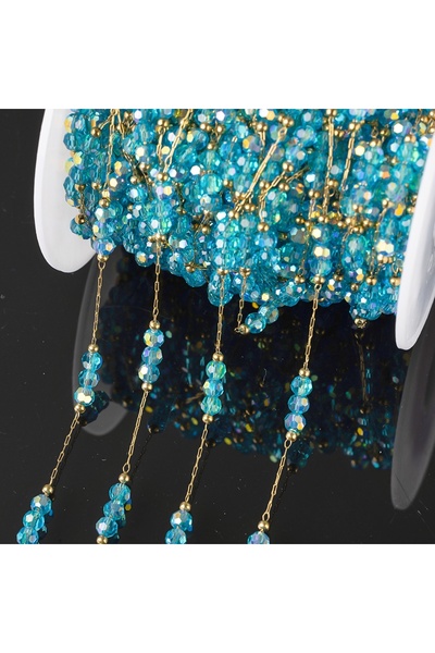 choice2 Lake Blue 1Meter Stainless Steel Colorful Crystal Beading Chain for D...