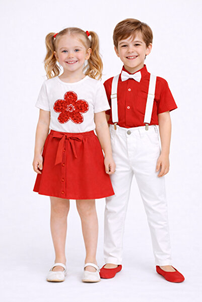 Nacar 23 Nisan 29 Ekim Gösteri Kız&Erkek Çocuk Double Etek-Papatya Tshirt Kıs...