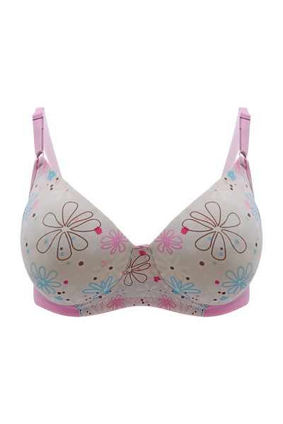 Clovia Padded Non-Wired Full Coverage Floral Print T-shirt Bra in White