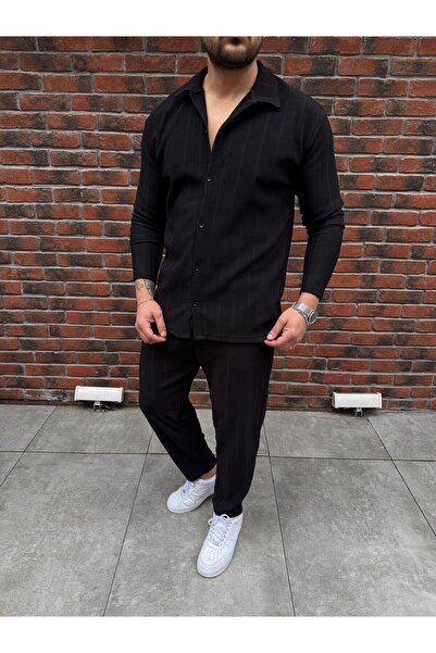 Baycombine35 Costum bărbătesc Reportlu Ottoman: Cămașă neagră + Pantaloni negri
