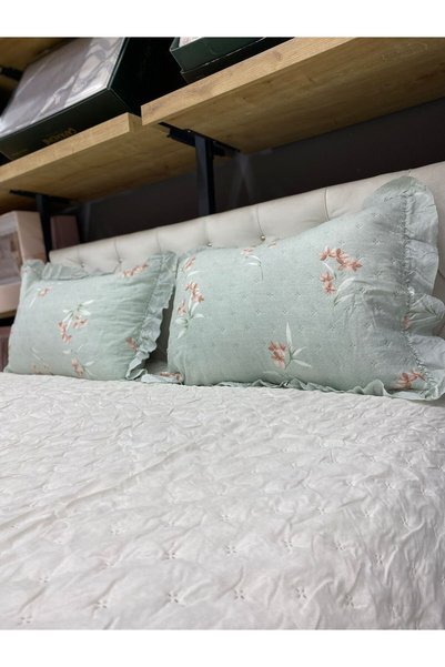 Çapa Home Ruffled Demre Printed Stone Wash Micro Soft Double Bedspread