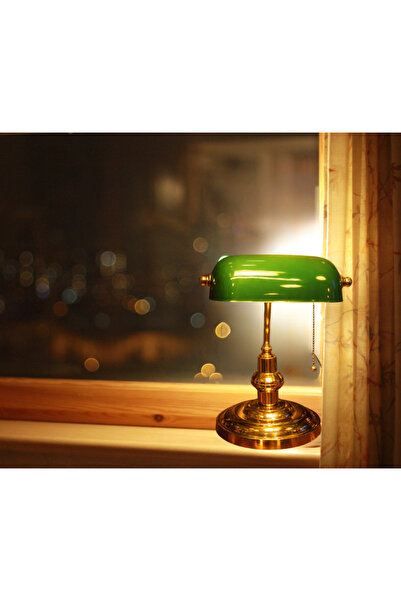 Madamiko Cam Banker Masa Lambası Yeşil - Gold