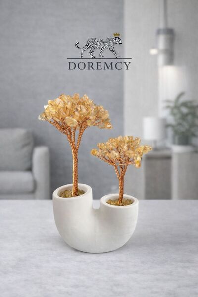 Doremcy Sitrin Doğal Taş Bolluk Bereket Ağacı 14x9 cm El Yapımı Masaüstü Bibl...