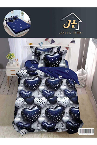 FIONNA.RO Finet Duvet Cover Set with Stretchy 1 Person - Glazed Hearts Navy Blue