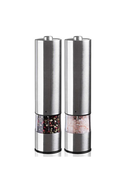 choice2 طقم مطحنة ملح وفلفل كهربائية مكون من قطعتين، مصنوعة من الفولاذ المقاو...