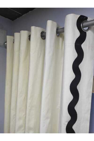 Evcimenhome Rustic Curtain (Lined) Cotton Fabric. Eyelet Metal Ring 230Cmx225Cm