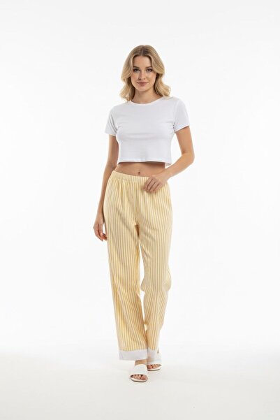 Bliss Women's Striped Comfortable Baggy Fit Elastic Waist Pants with Leg Detail