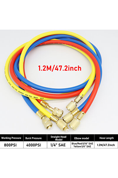 choice2 طقم خراطيم شحن مكيف الهواء R410a بطول 1.2 متر، بثلاثة ألوان، مقاس 1/4...