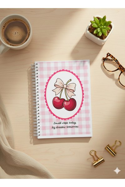 ADA OFİS KIRTASİYE A5 Spiral Cardboard Cover Set of 2 Checkered School Notebooks 80 Sheets Cherry