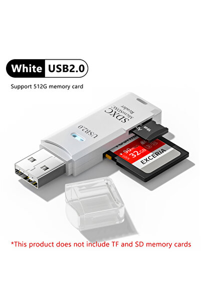 choice2 قارئ بطاقات USB 2.0 أبيض، محول قراءة بطاقات الذاكرة Micro SD وTF USB ...