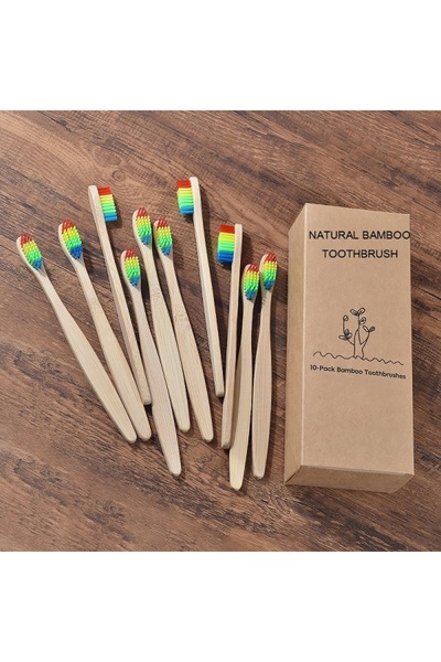 Choice18 فرشاة أسنان من بامبو مكونة من 10 قطع بألوان قوس قزح، صديقة للبيئة، م...