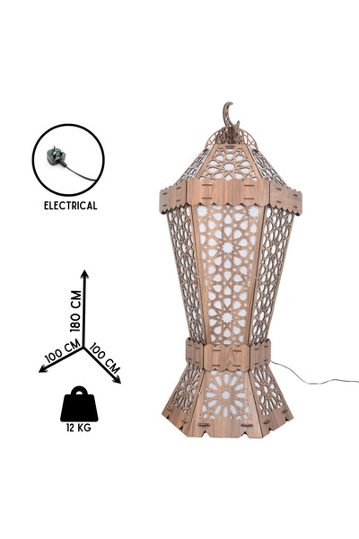 NAWADER فانوس رمضان الخشبي الكهربائي – تصميم تراثي فاخر NS005, BROWN