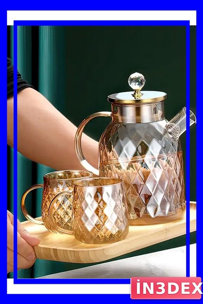 Genel Markalar Bambu Kapaklı Borosilikat Cam Demlik 1500ml Kabartmalı Desen