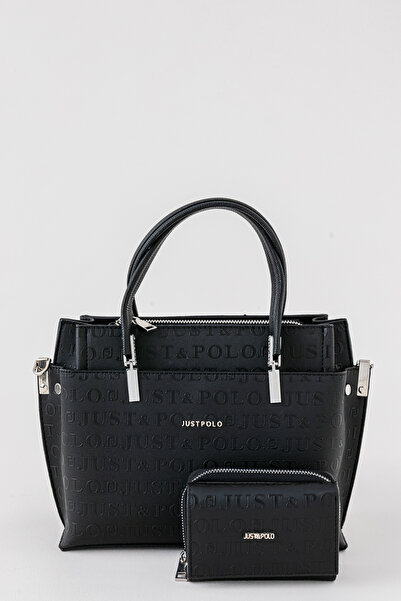 Just Polo Pera Adjustable Strap Large Volume Women's Black Shoulder Bag and W...