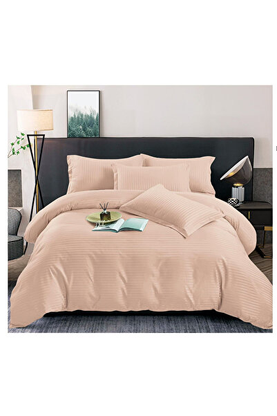 FIONNA.RO Satin Cotton Damask Bedding Set for 1 Person - Apricot Pink