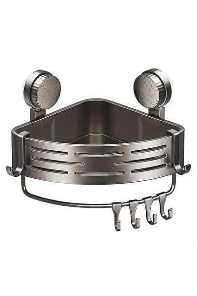 Choice رف حمام رمادي موفر للمساحة مزود بكوب شفط وإطار مثلث متين وقضيب خطاف، م...