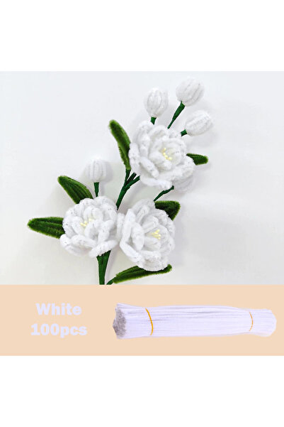 Choice27 100 قطعة من أعواد نسيج الشنيل الملونة البيضاء، مقاس 30 سم × 0.6 سم، ...