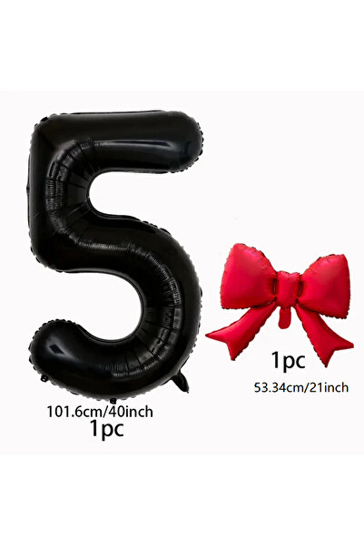 Choice4 Other number set 5 40inch black digital balloon set with red bow alum...