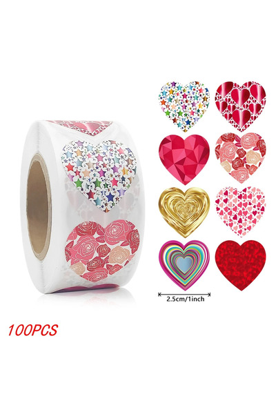 Choice1 C-100pcs 50-500pcs 1 بوصة ملصقات القلب الأحمر لعيد الحب التعبئة والتغ...