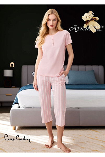 Pierre Cardin Women's Modal Cotton Striped Detailed Capri Pajama Set - with T...