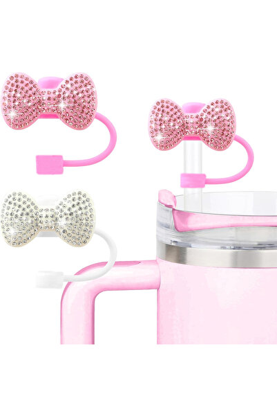 Choice قطعتان من أغطية المصاصات المزينة بفيونكة لطيفة لأكواب ستانلي سعة 30 أو...