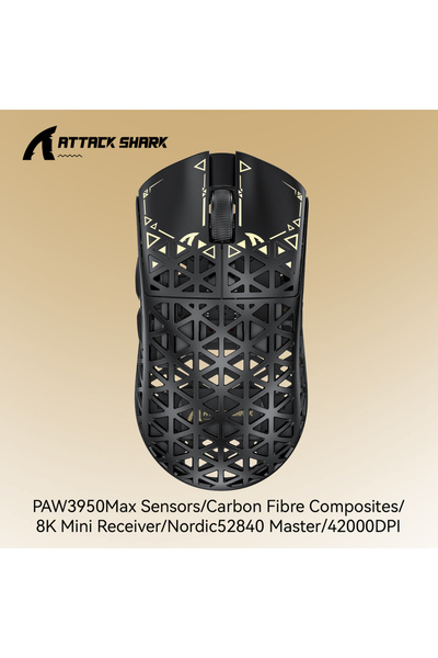 Choice1 ماوس الألعاب اللاسلكي فائق الأداء R5 Ultra Black من ATTACK SHARK، طرا...